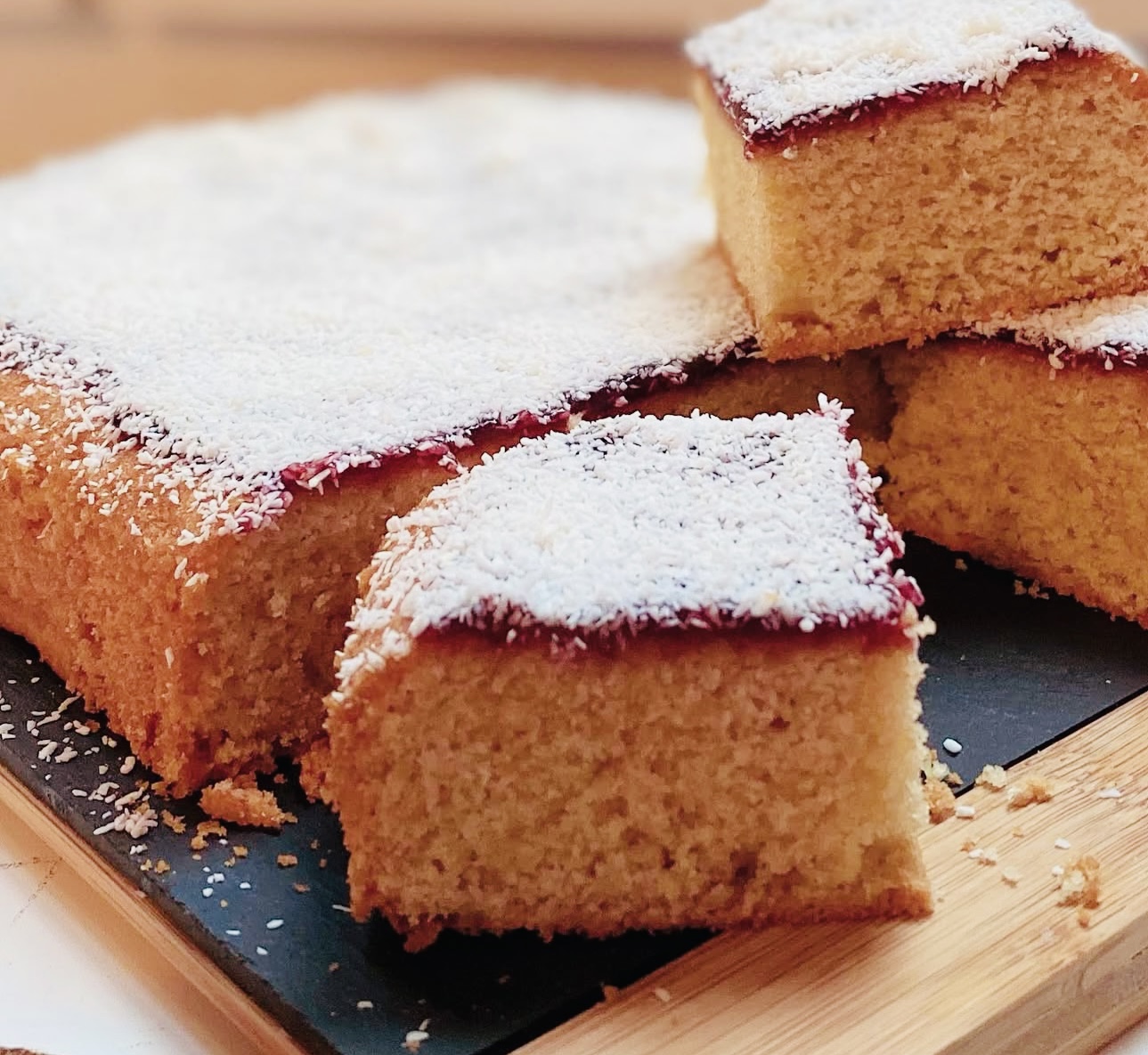 Coconut & jam sponge